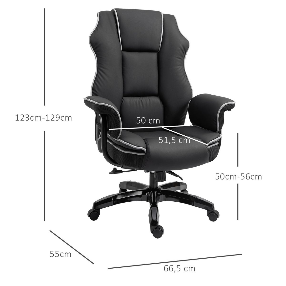 VINSETTO Fauteuil de bureau gamer ergonomique grand confort - 76L x 80l x 118-124H cm - noir