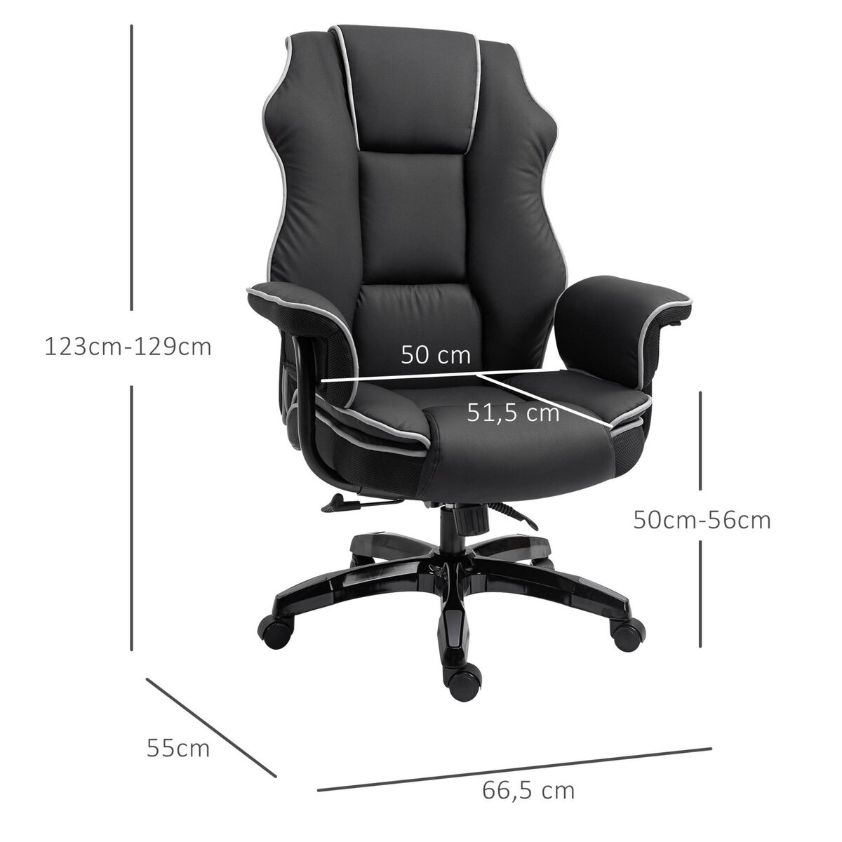 VINSETTO Fauteuil de bureau gamer ergonomique grand confort - 76L x 80l x 118-124H cm - noir