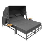MERAX Bain de soleil 2 places en Métal avec auvent pliable, table incluse, coussins, gris