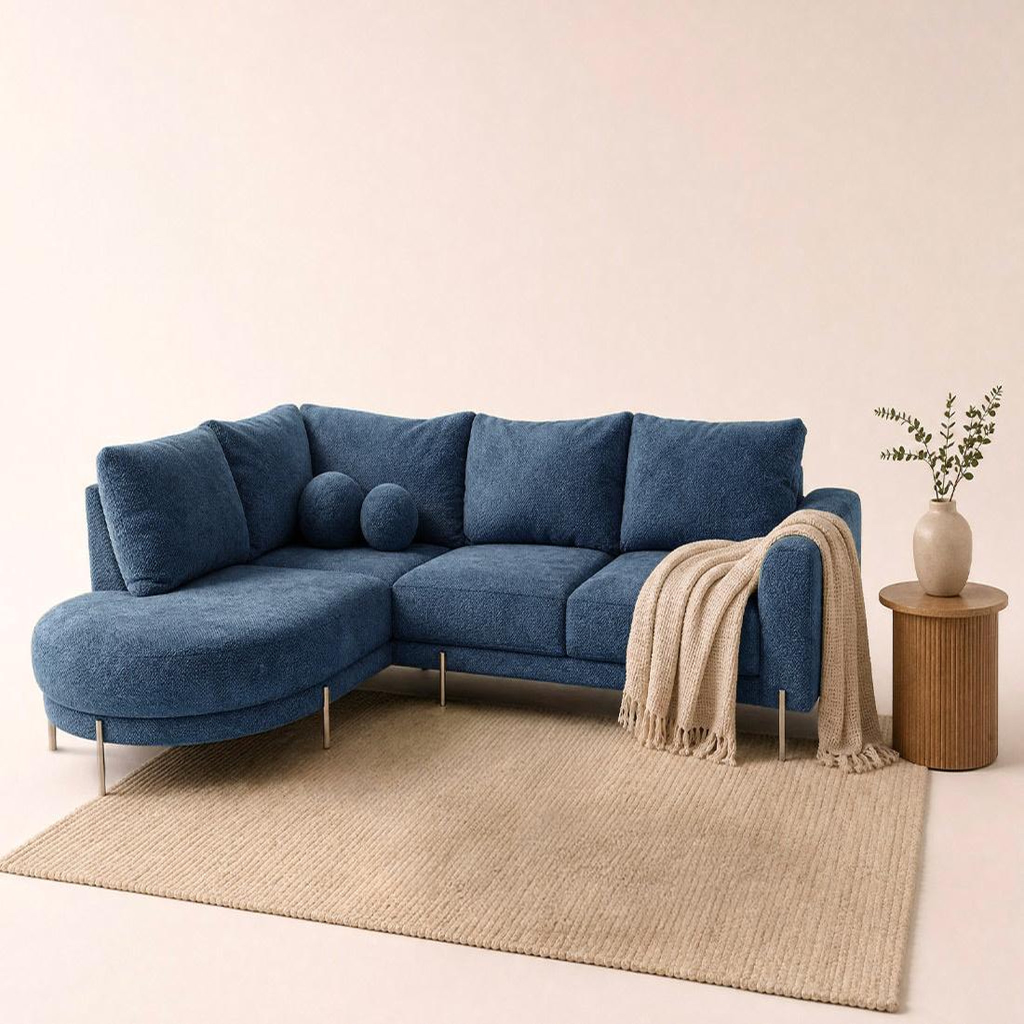 Voir la diapositive 2 : BEST MOBILIER Gabin - canapé d'angle gauche 5 places en velours texturé