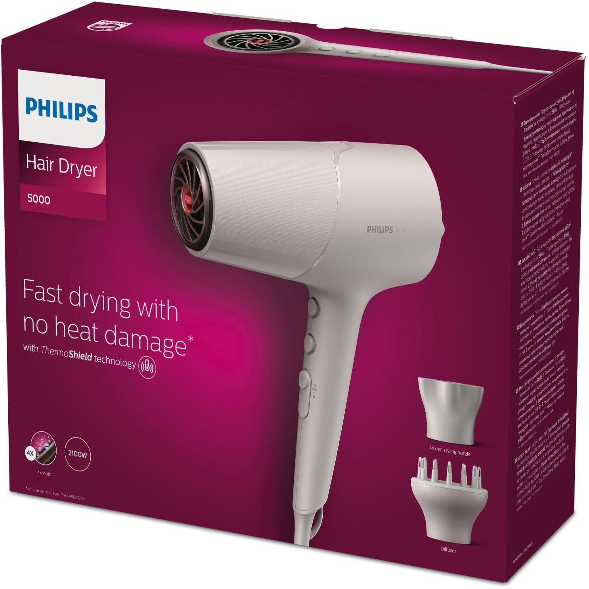 Voir la diapositive 3 : Philips Seche cheveux  - philips - bhd501/20 - thermoshield - diffuseur - 2100 w