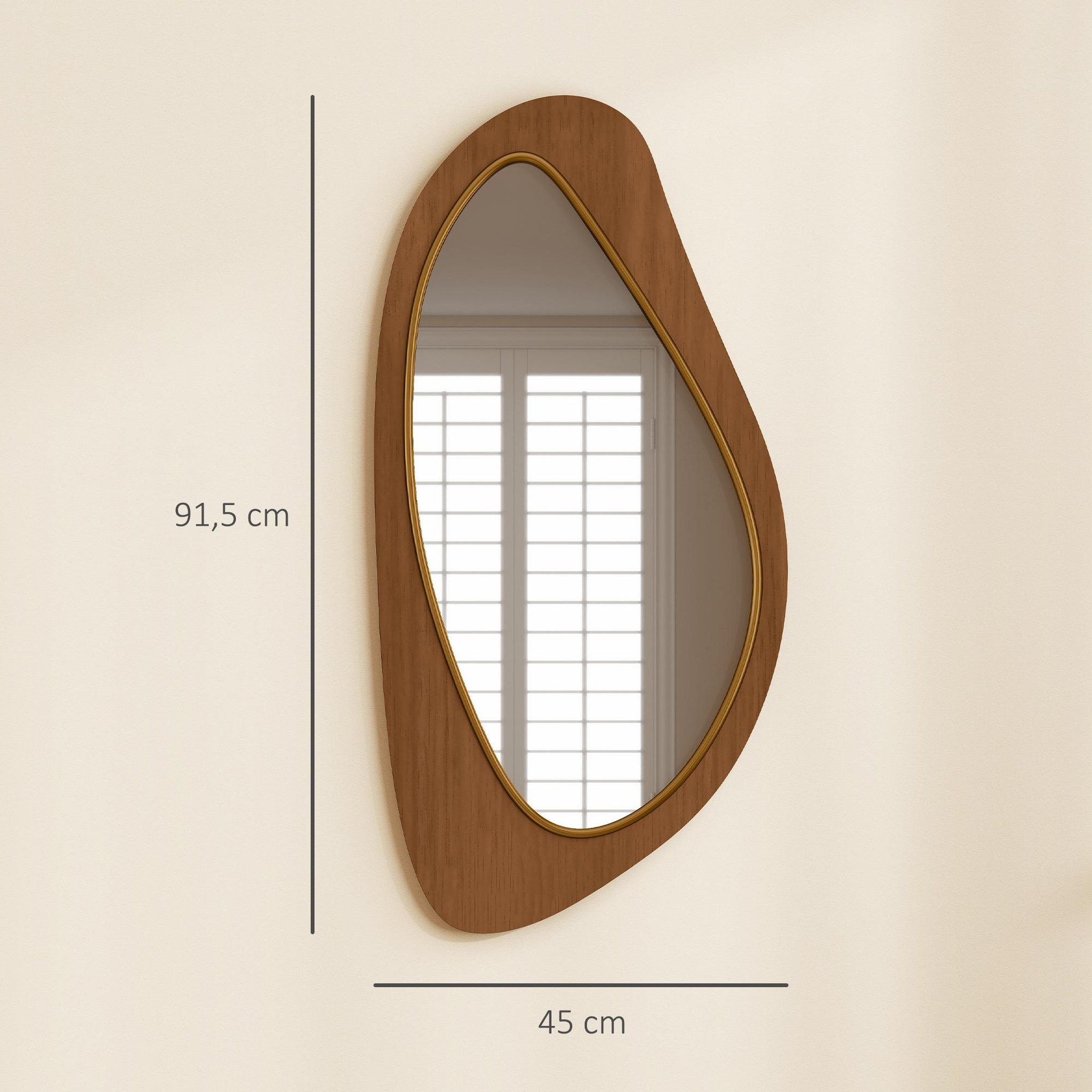 Voir la diapositive 3 : HOMCOM Miroir mural organique cadre bois naturel 45 x 91 cm