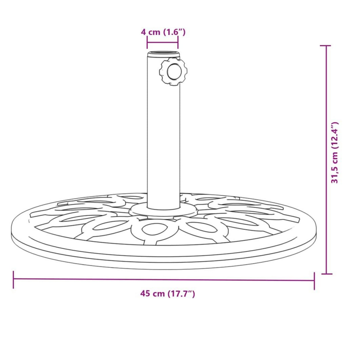 VIDAXL Base de parasol pour mats Ø38 / 48 mm 12 kg rond