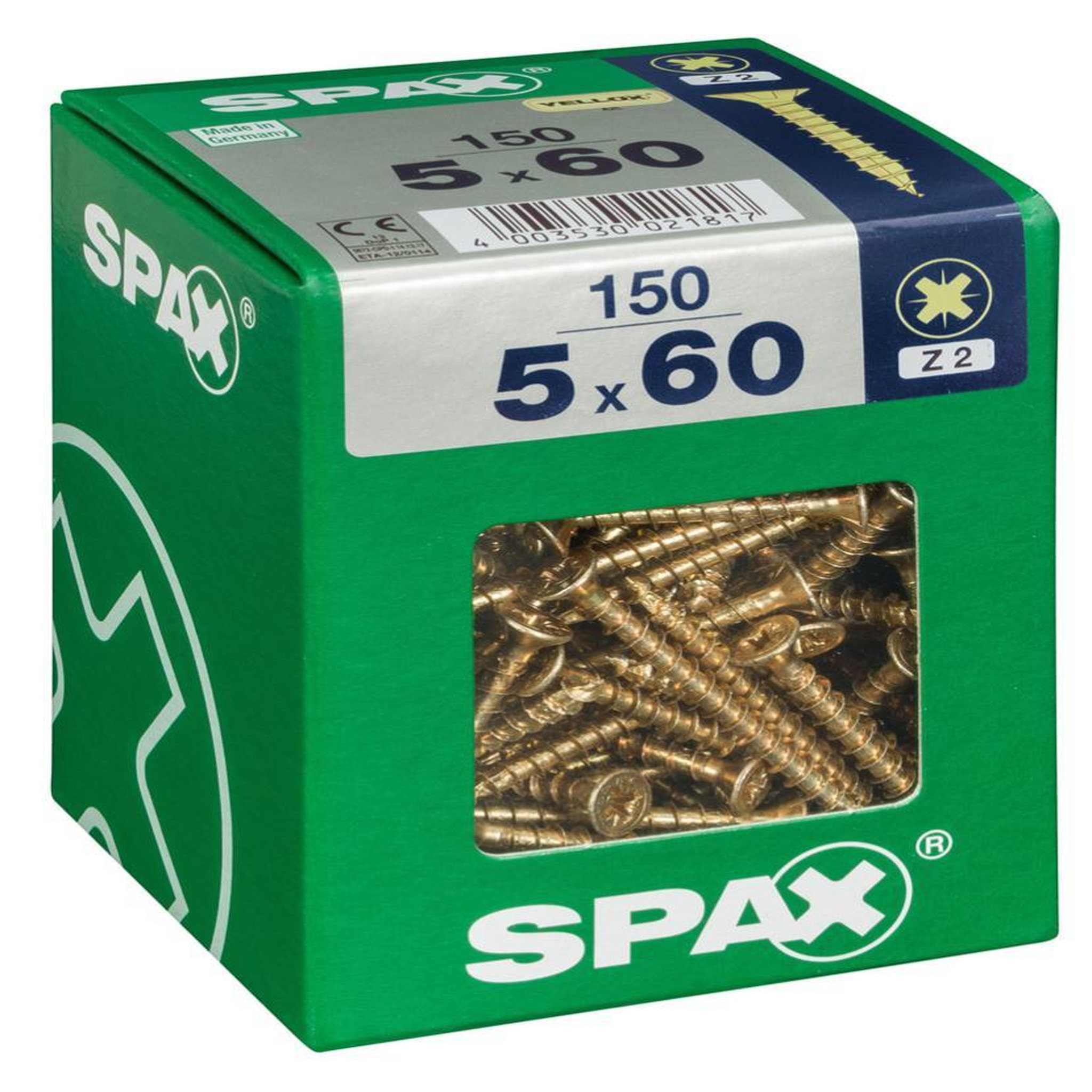 CENTRALE BRICO Lot de 150 vis acier tête fraisée pozidriv SPAX, Diam.5 mm x L.60 mm