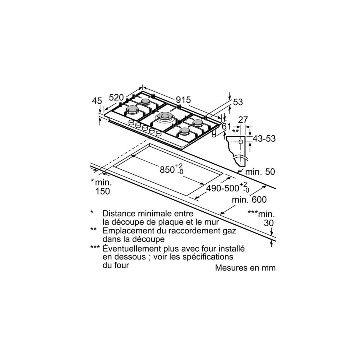 Siemens Table de cuisson gaz 90cm 5 feux 12500w - EC9A5RI90
