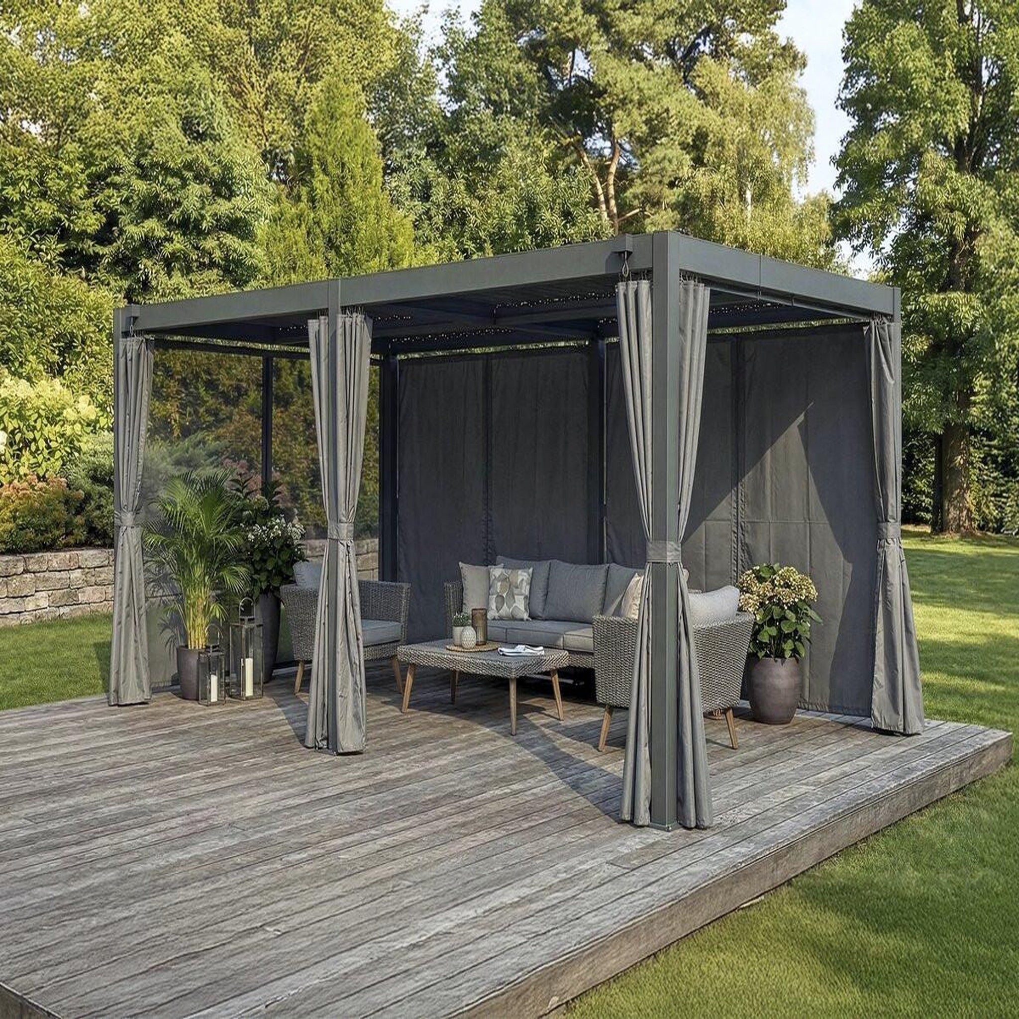 Voir la diapositive 2 : Habitat et Jardin Rideau pour pergola bioclimatique  kensington  - 3 x 6 m - gris