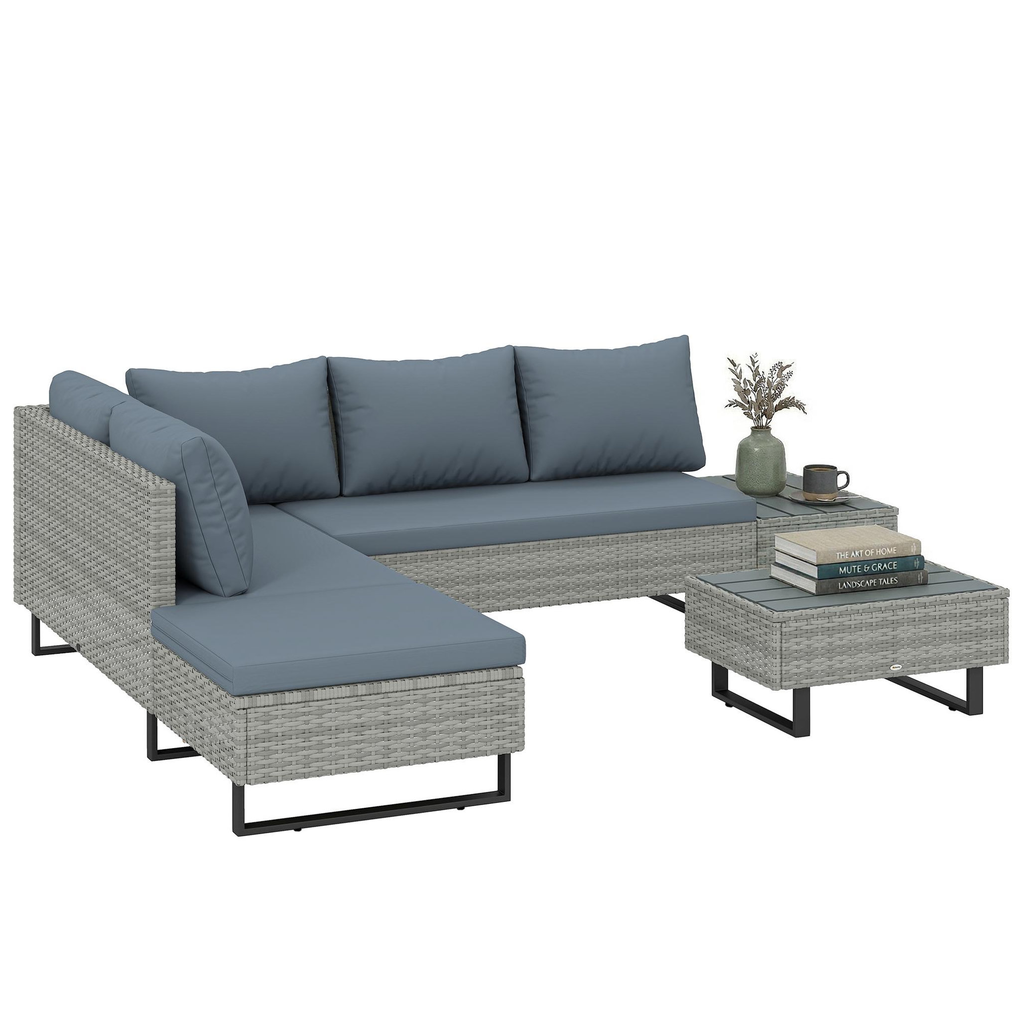 Voir la diapositive 5 : OUTSUNNY Salon de jardin d'angle 5 places méridienne relevable bout canapé table