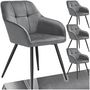 Voir la diapositive 1 : tectake Chaise de salle à manger rembourrée et en velours matelassé gris/noir Lot de 4