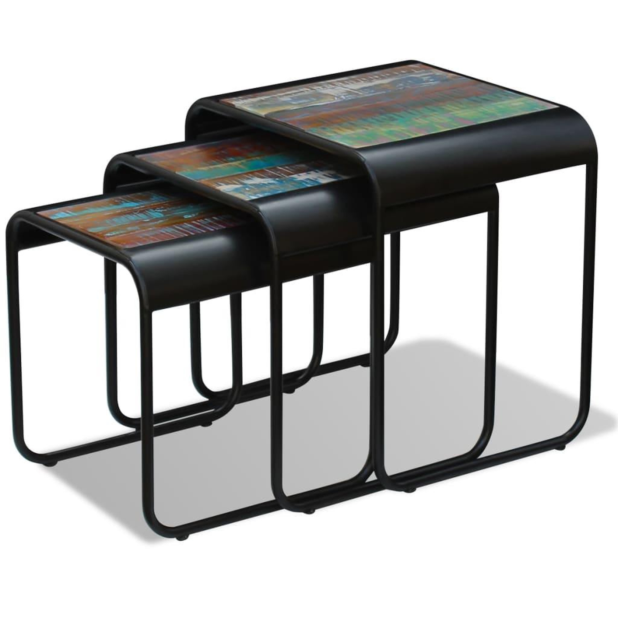 Voir la diapositive 2 : VIDAXL Tables gigognes 3 pcs Bois de recuperation massif