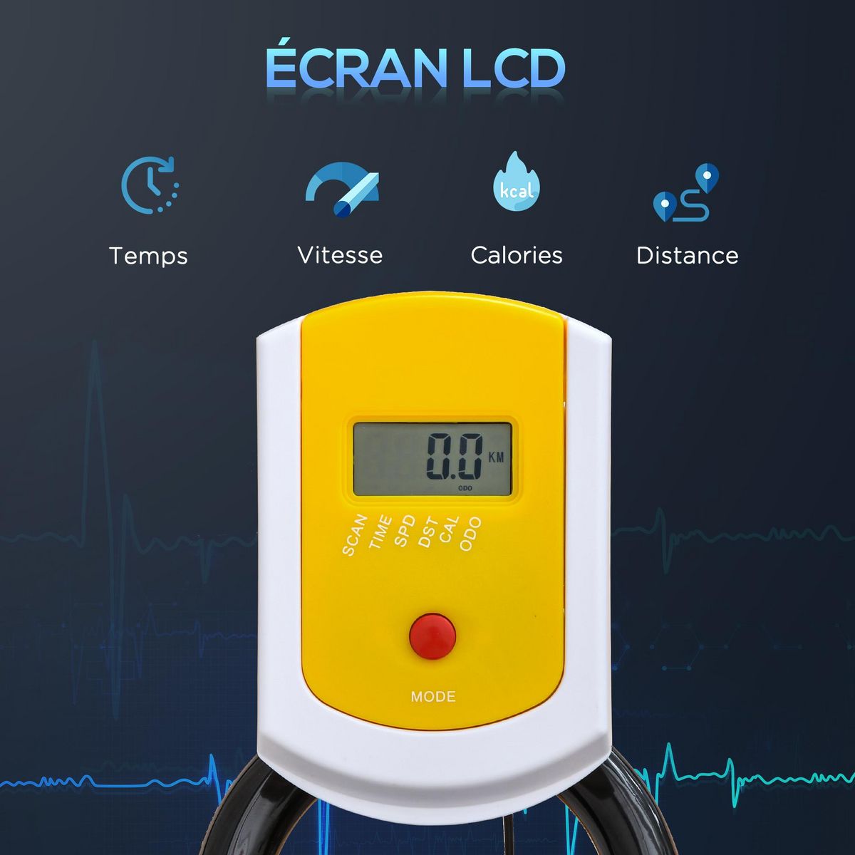 HOMCOM Vélo d'appartement vélo biking cardio écran LCD multifonctions selle guidon réglables acier noir jaune