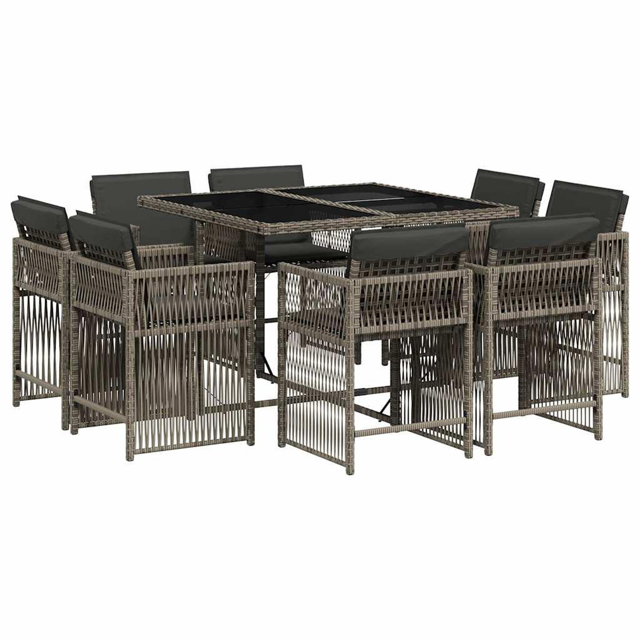 Voir la diapositive 2 : VIDAXL Ensemble a manger de jardin 9 pcs coussins gris resine tressee