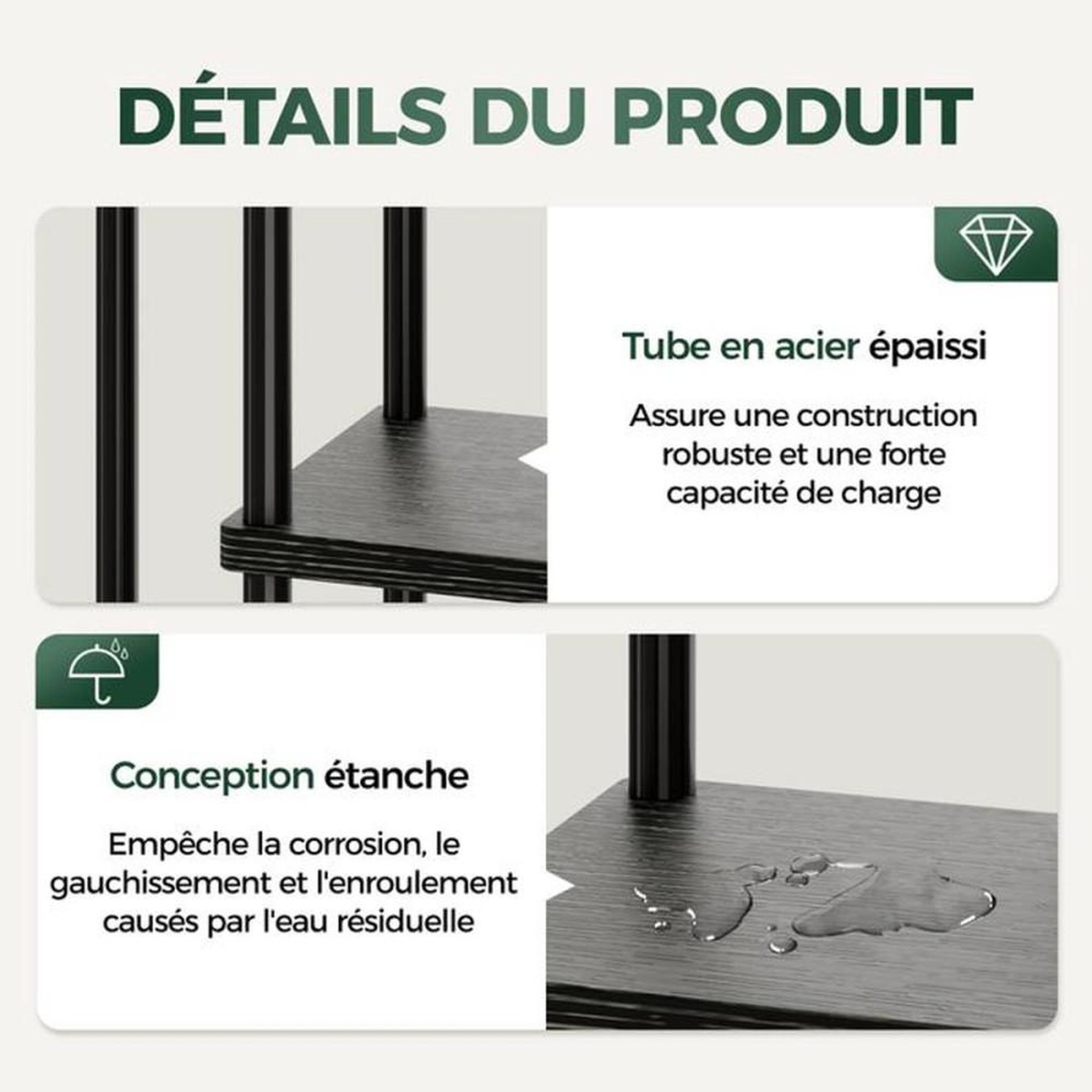 Voir la diapositive 6 : Porte-plantes 5 niveaux en métal et bois noir, pour jusqu'à 5 pots, 47 x 47 x 106,7 cm