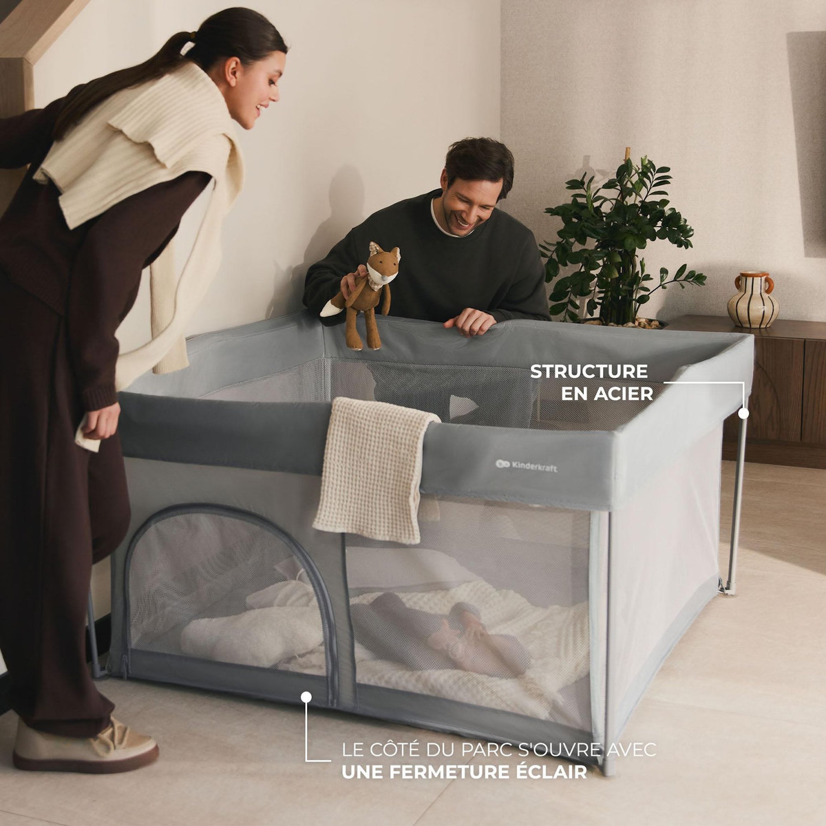 KINDERKRAFT Lit de camping pliant multifonction avec parc intégré