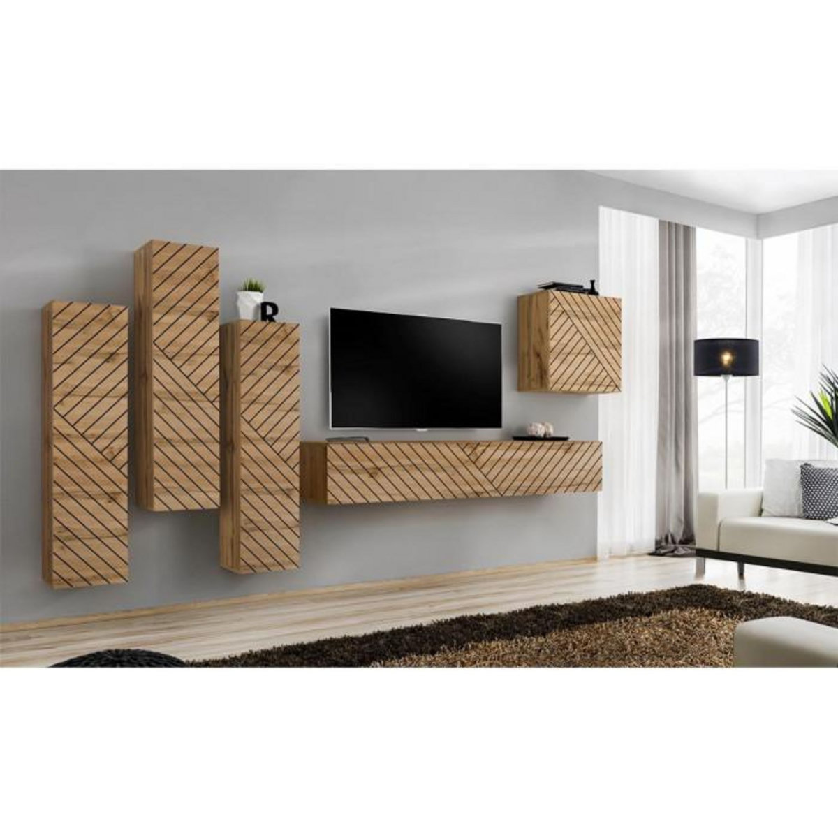 Paris Prix Ensemble Meuble TV  Switch Lamel III  330cm Naturel