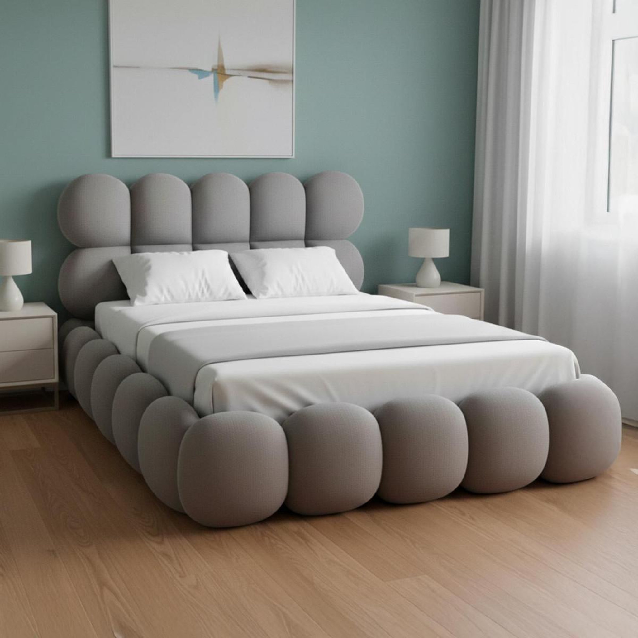 Voir la diapositive 4 : Paris Prix Lit coffre en velours  bubble  140x190cm gris