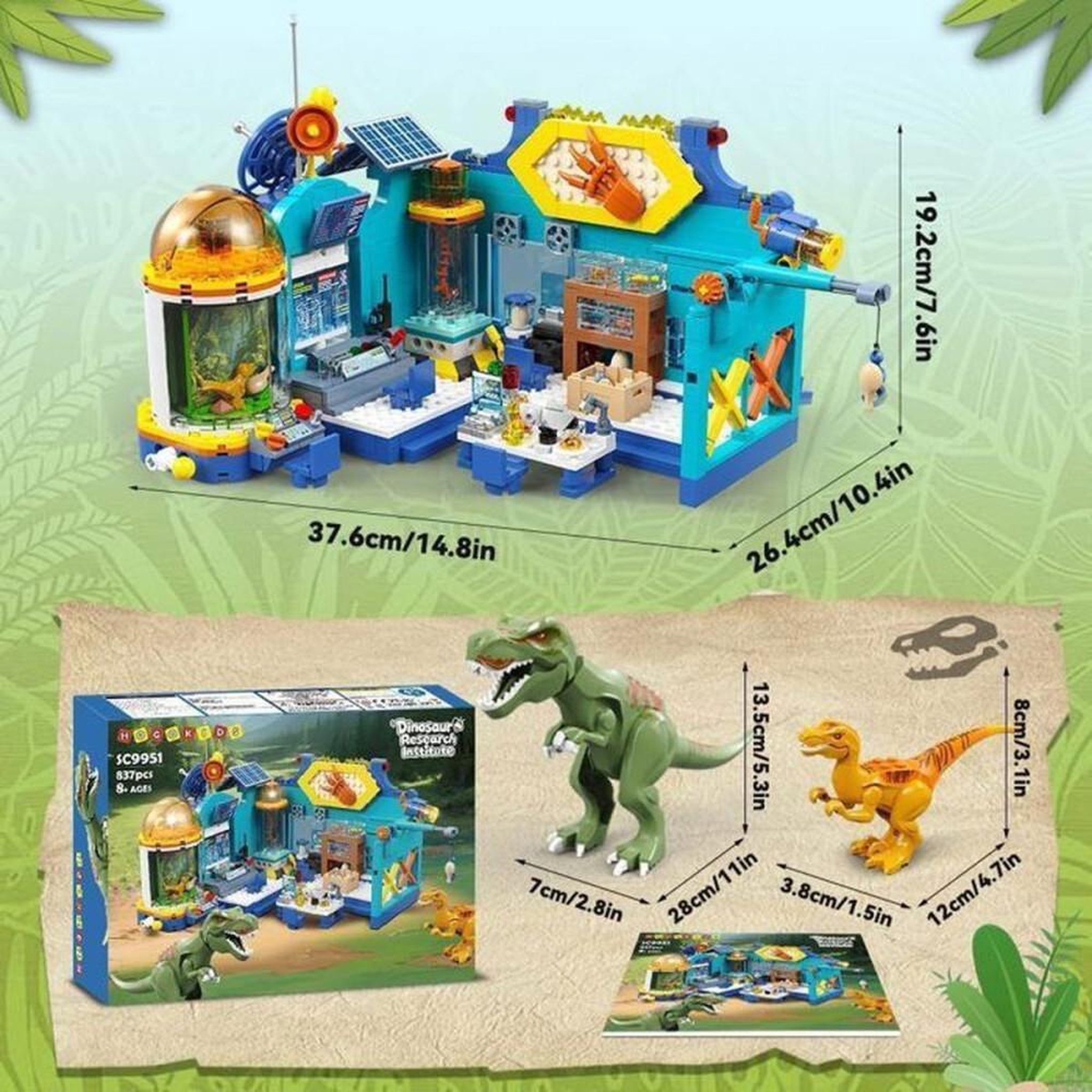 Voir la diapositive 6 : Jeu de construction 2 en 1 Dinosaure avec LED, centre de recherche, 837 pièces et 2 dinos articulés
