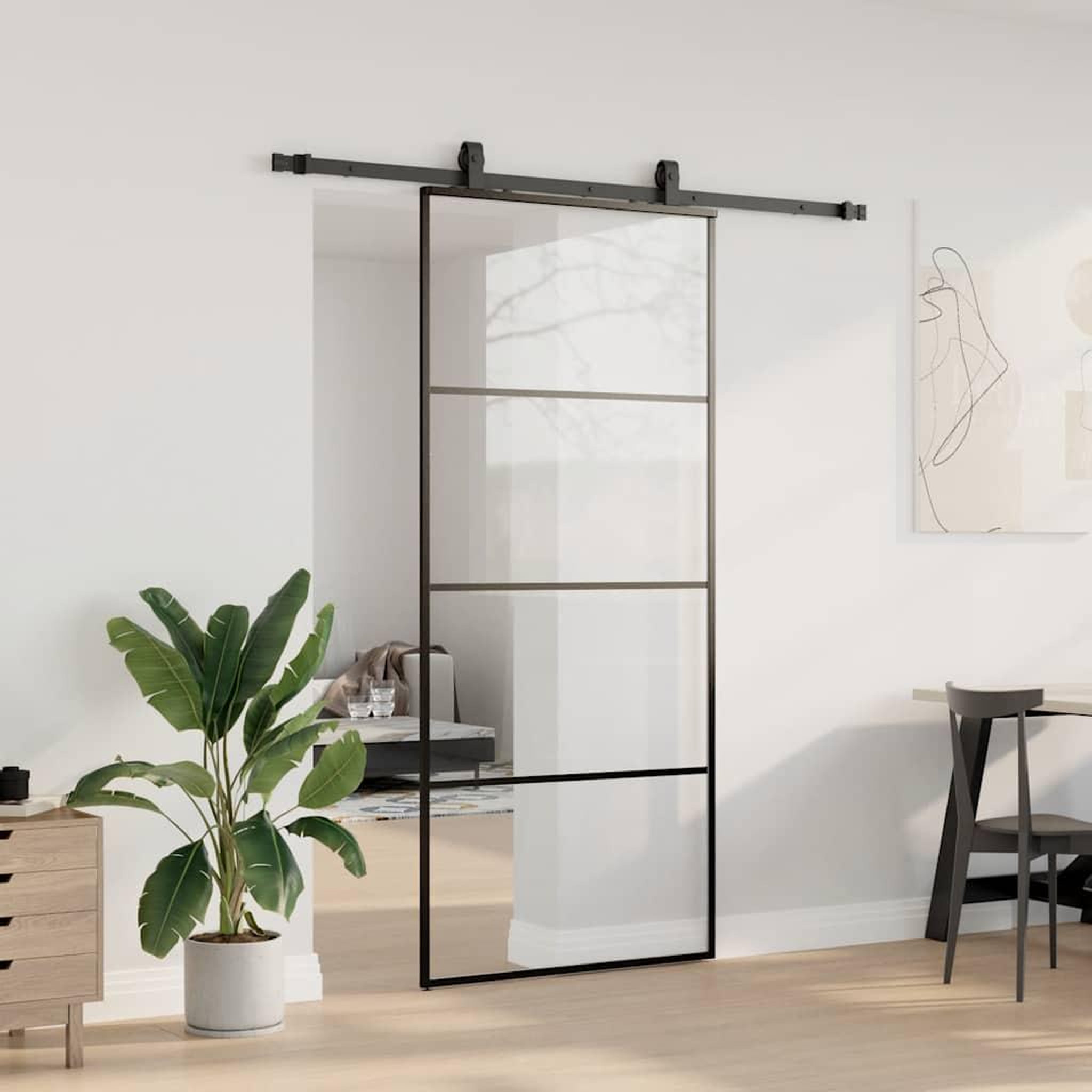 Voir la diapositive 3 : VIDAXL Porte coulissante kit de quincaillerie noir 90x205 cm verre ESG