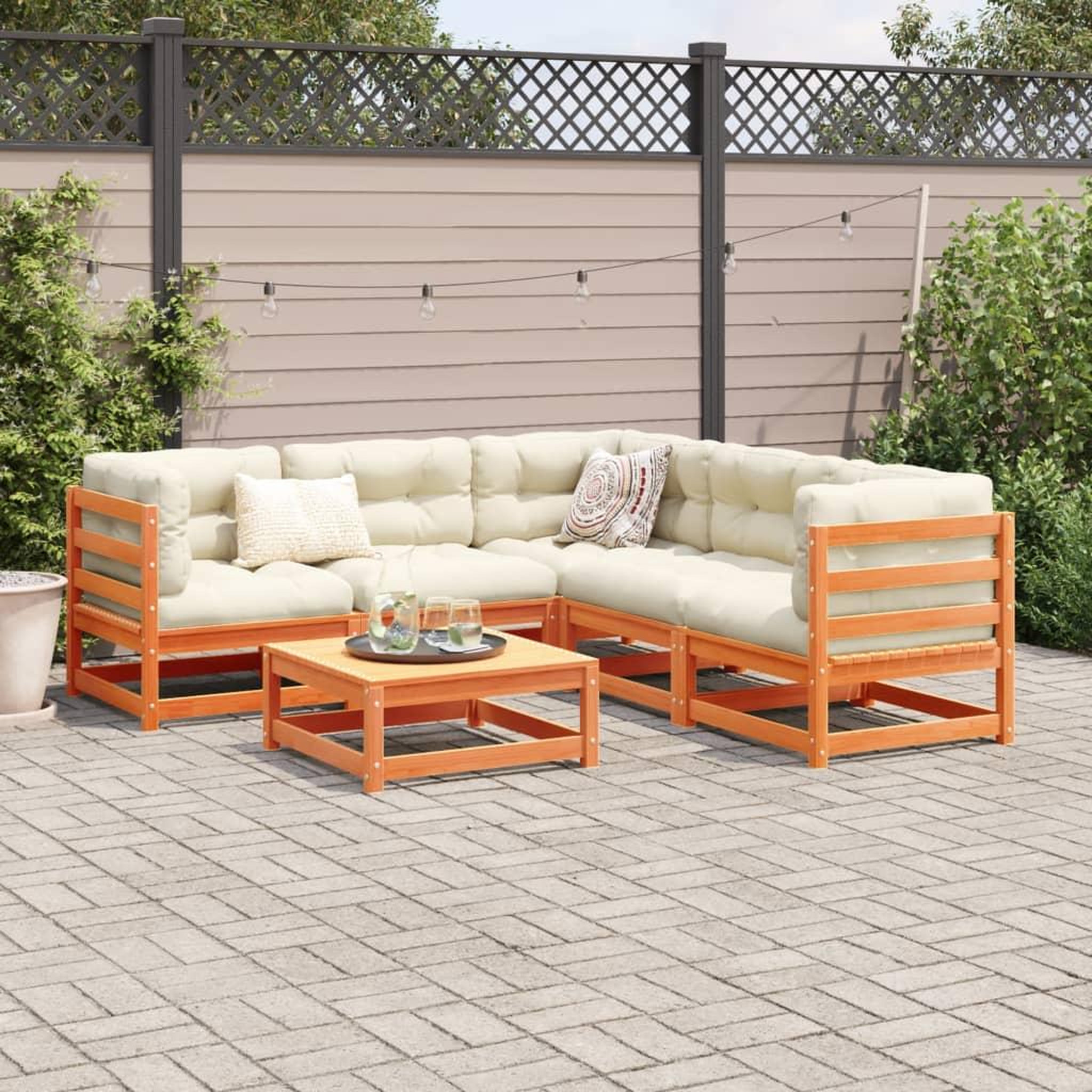 Voir la diapositive 3 : VIDAXL Salon de jardin 6 pcs avec coussins cire marron bois pin massif