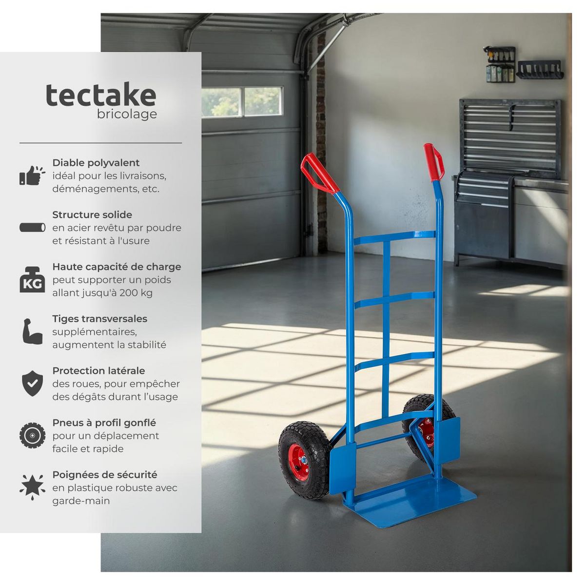 tectake Diable rigide avec châssis en acier bleu