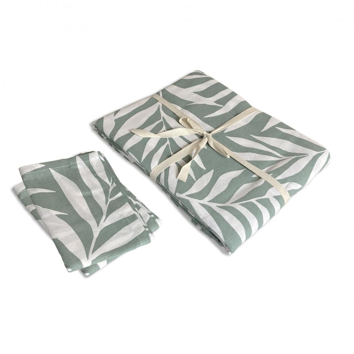 FUTURE HOME Lot nappe carrée + 2 serviettes de table déperlante feuillage 140x140cm VERA