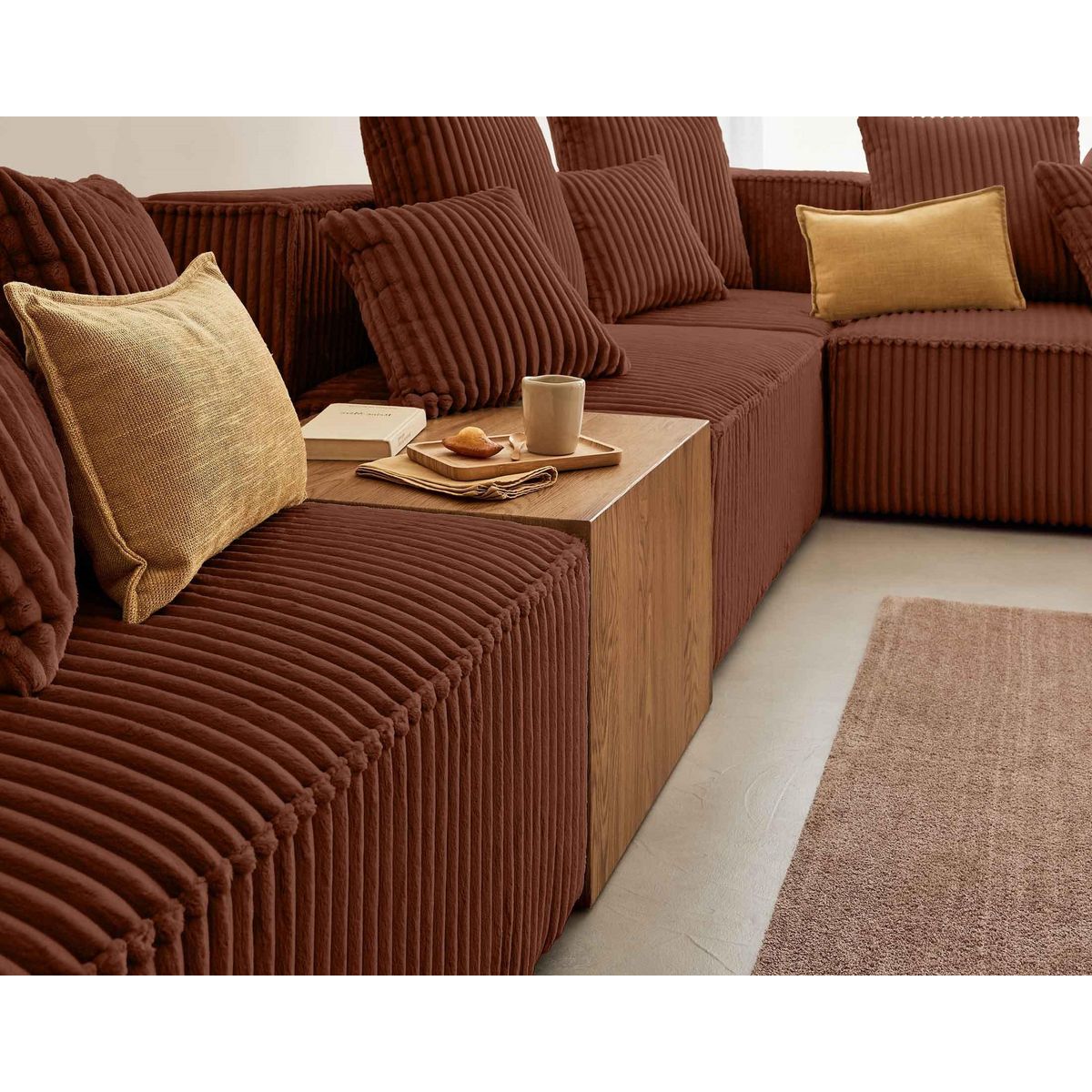 LISA DESIGN Colombine - canapé modulable d'angle droit - 5 places - en velours côtelé grosses côtes