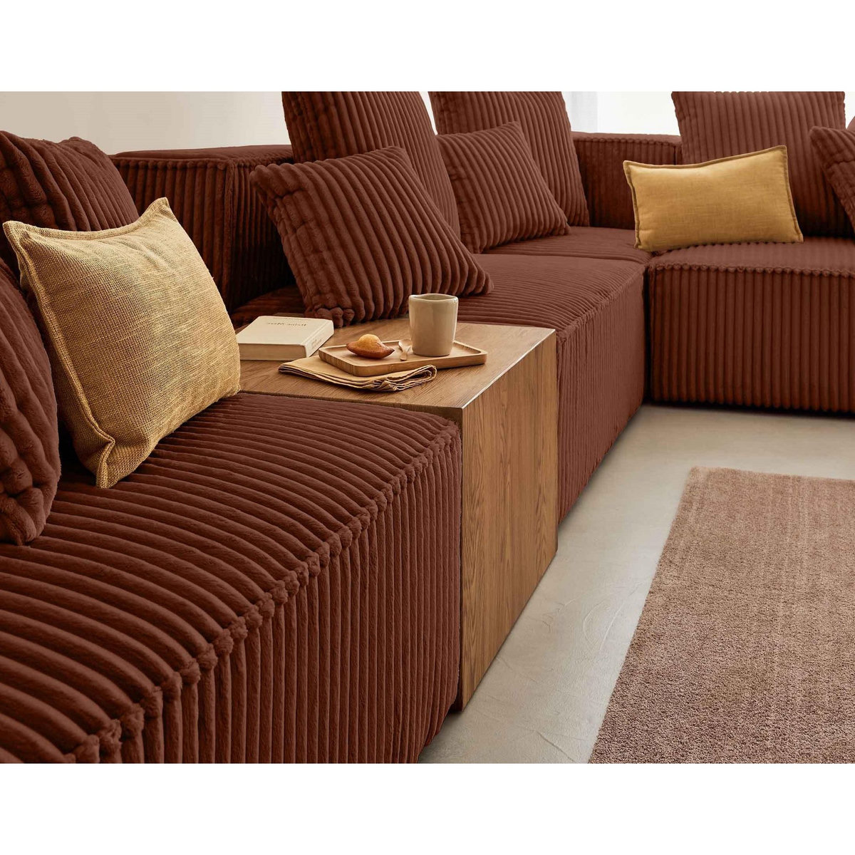 LISA DESIGN Colombine - canapé modulable d'angle droit - 5 places - en velours côtelé grosses côtes