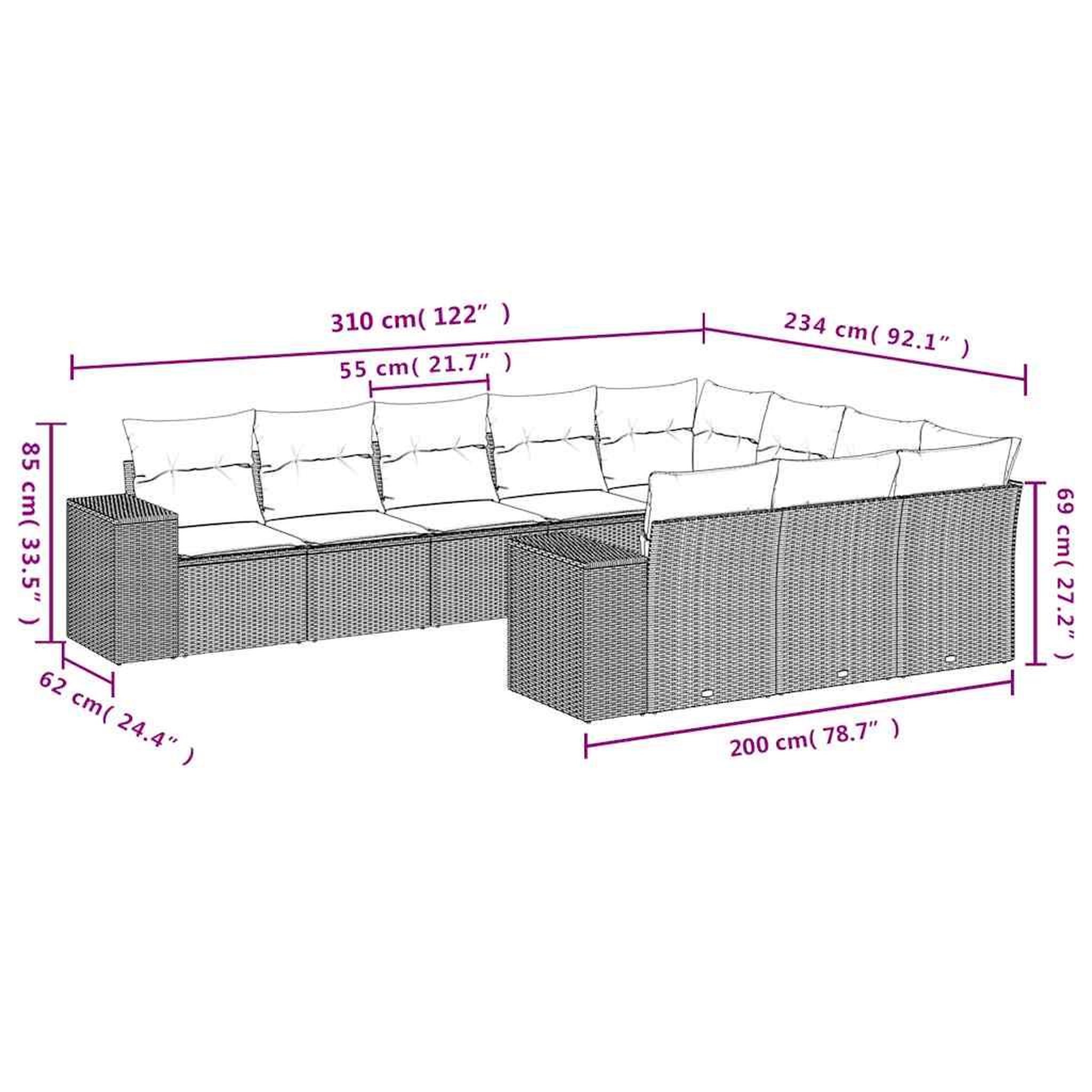 Voir la diapositive 6 : VIDAXL Salon de jardin avec coussins 10 pcs gris clair resine tressee