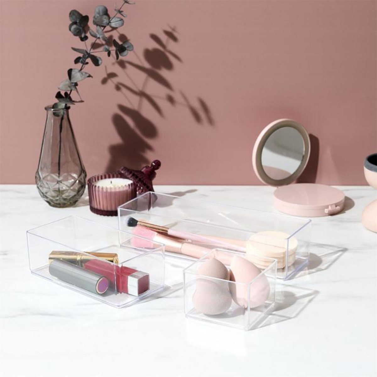 Paris Prix Lot de 3 Organisateurs de Tiroir  Cosmétique  22cm Transparent