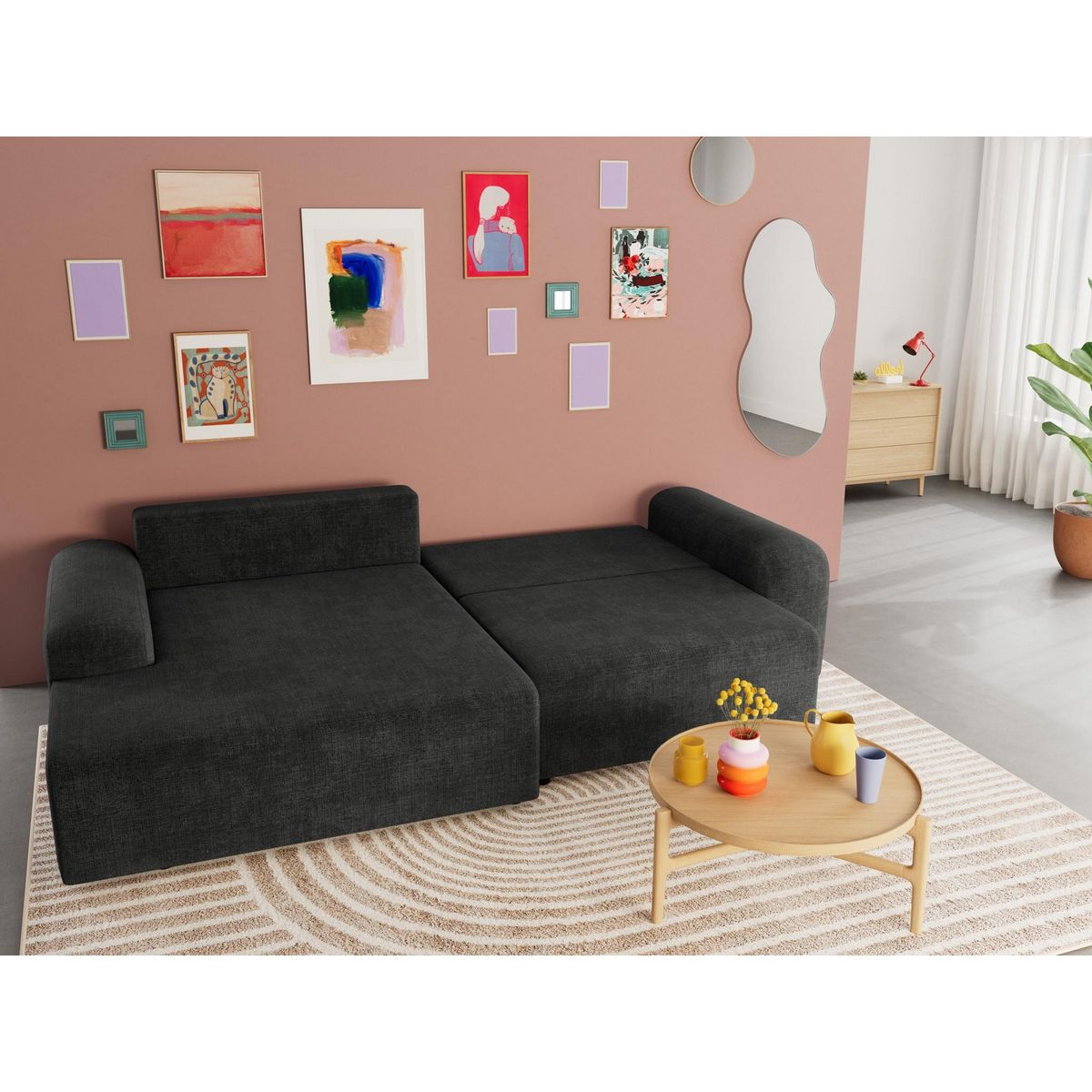 BEST MOBILIER Rebecca - canapé d'angle gauche 4 places convertible avec coffre en velours texturé