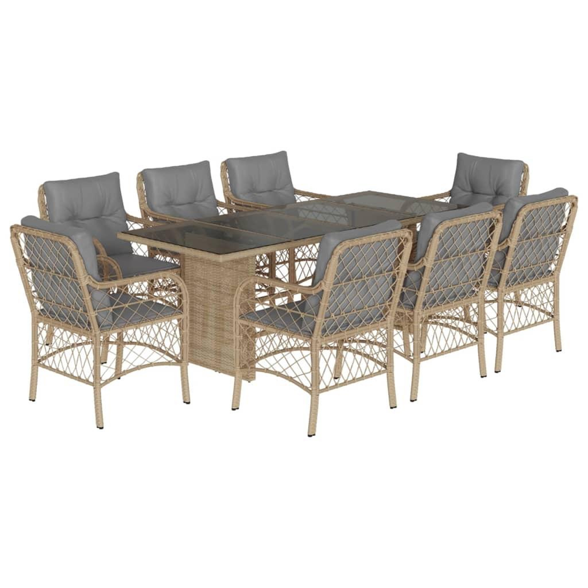 Voir la diapositive 2 : VIDAXL Ensemble a manger de jardin et coussins 9 pcs melange beige
