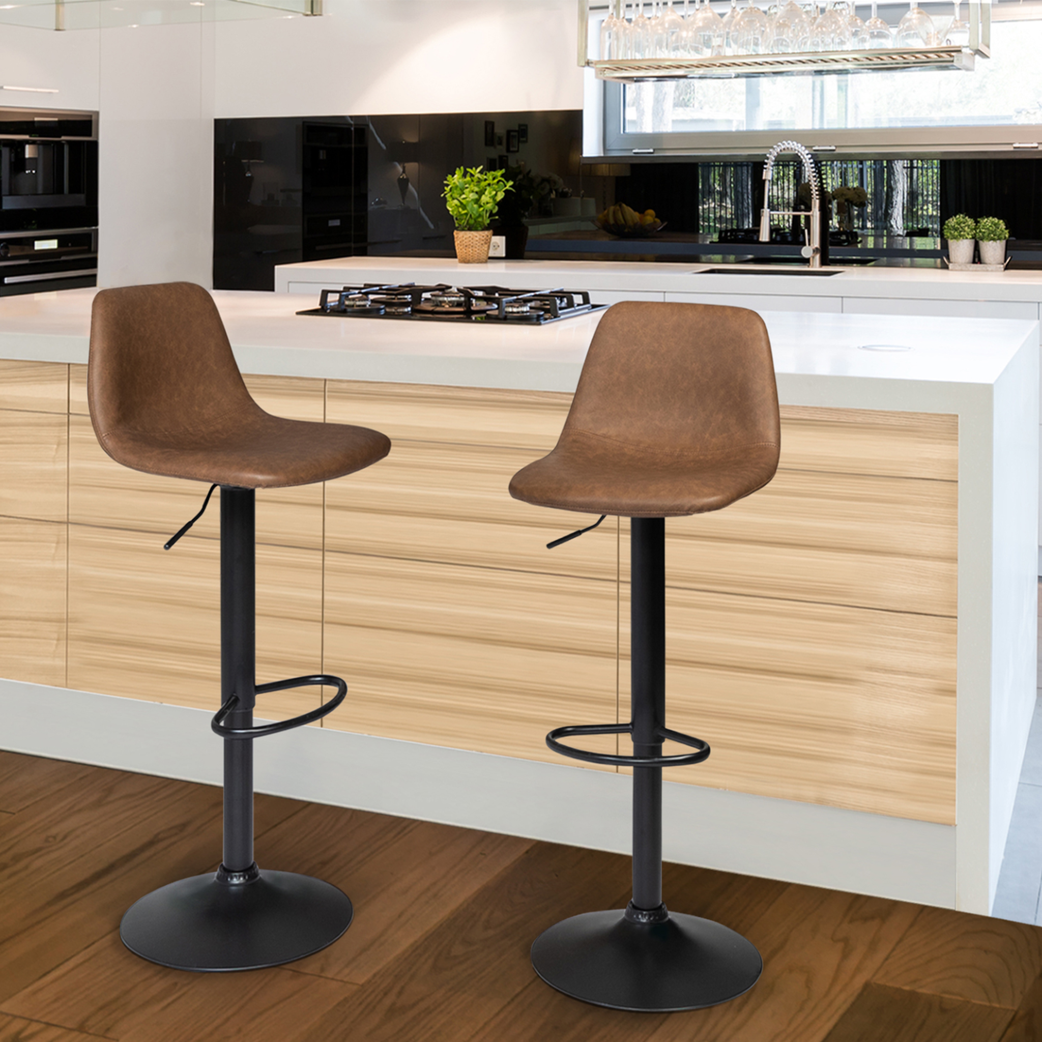 Voir la diapositive 2 : ID MARKET Lot de 2 tabourets de bar texas marron vintage