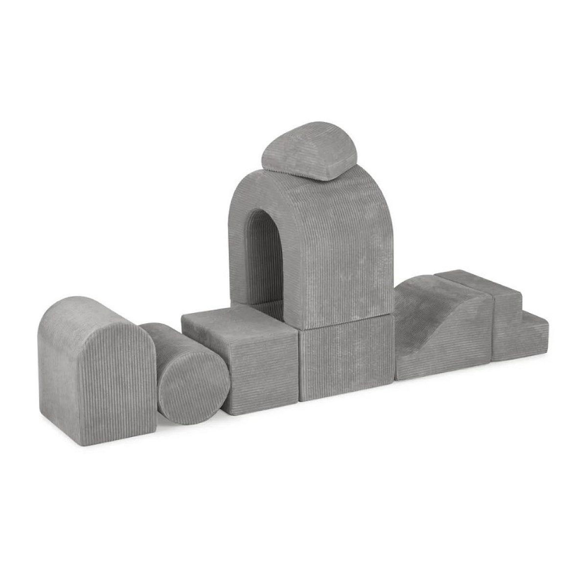 Voir la diapositive 3 : PLUSH NEST Château de jeux avec piscine + 150 balles (argent nacré) velours côtelé gris premium