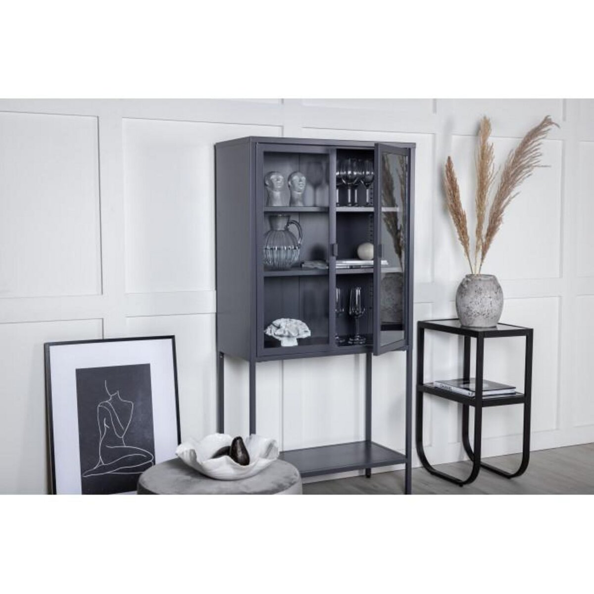 Paris Prix Vitrine 2 Portes en Verre  Misha  150cm Gris