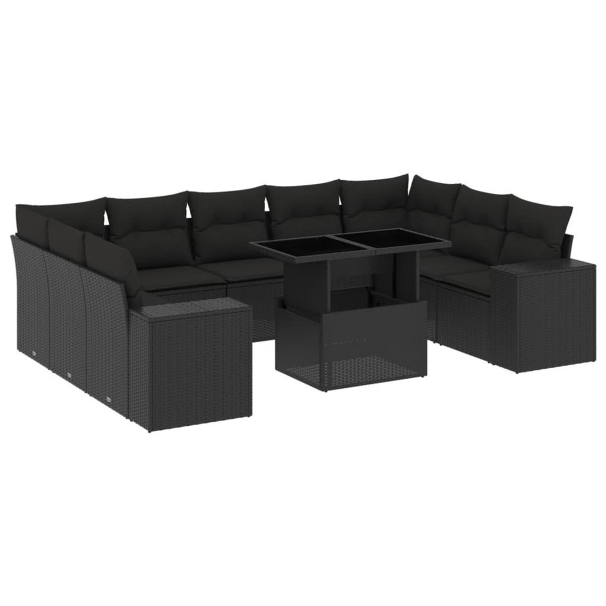 VIDAXL Salon de jardin 10 pcs avec coussins noir resine tressee