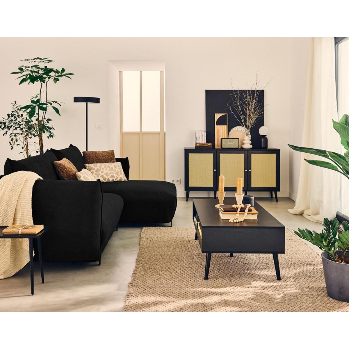 LISA DESIGN Gianni - canapé d'angle droit 4 places convertible avec coffre en tissu