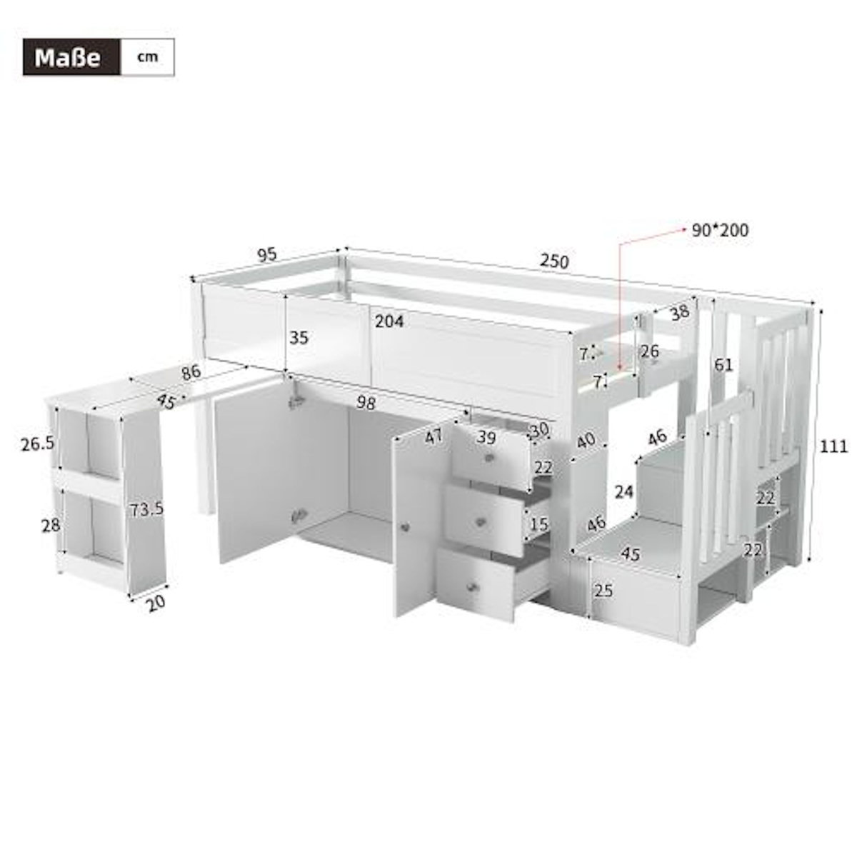 MERAX Lit combiné enfant 90x200 cm coloris blanc mdf