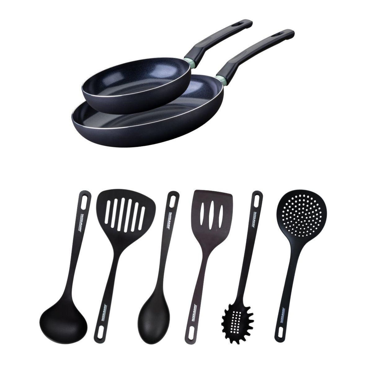 Fackelmann Ensemble de 2 poêles de 20 et 28 cm et 6 ustensiles Fackelmann Brandao