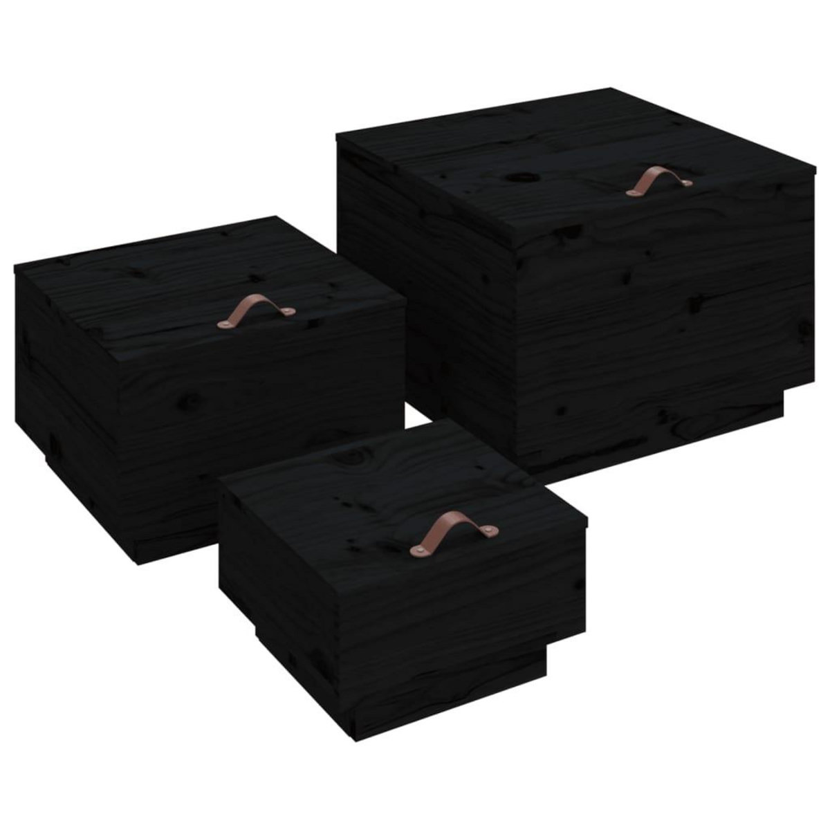 VIDAXL Boîtes de rangement et couvercles 3 pcs Noir Bois massif de pin