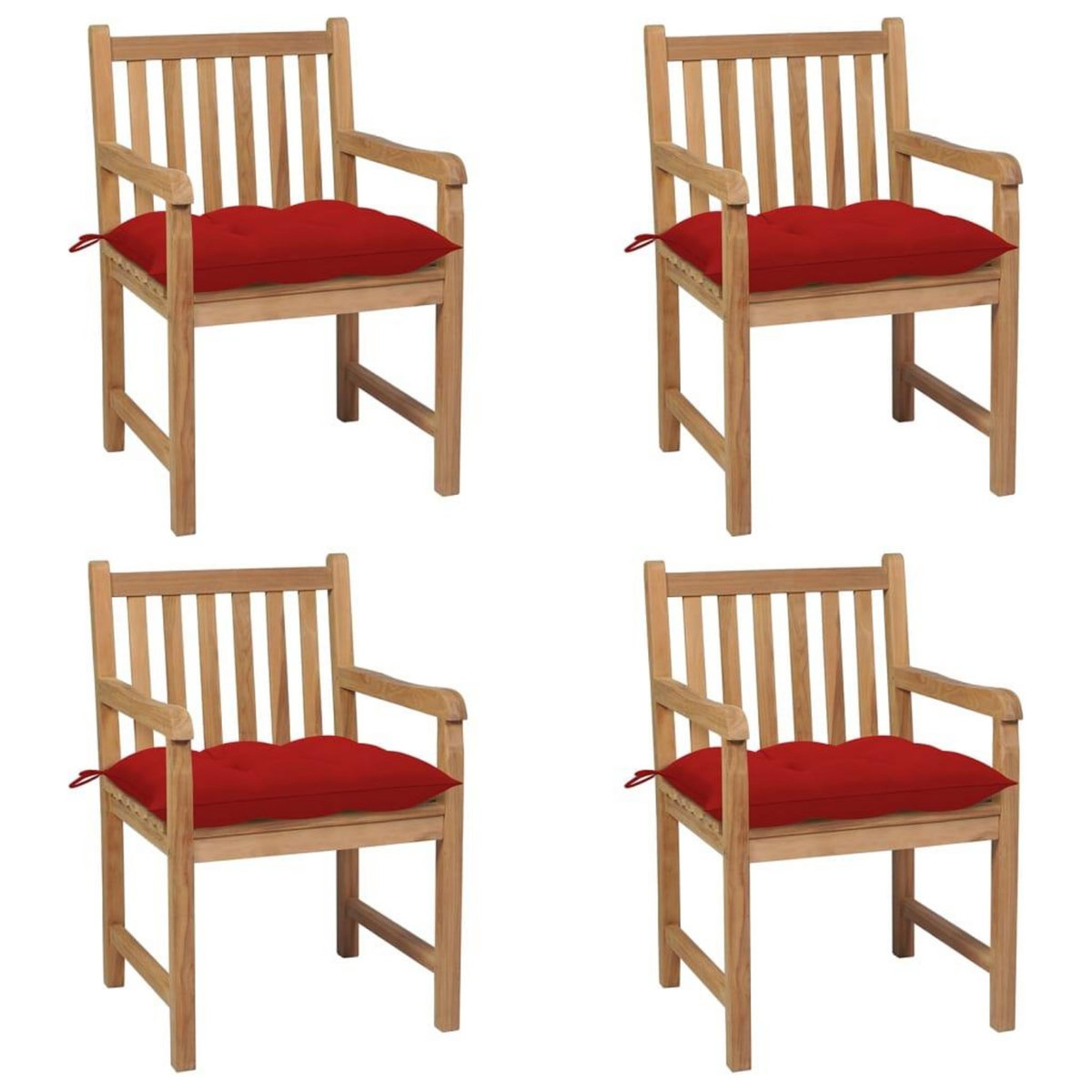 VIDAXL Chaises de jardin lot de 4 et coussins rouge bois teck solide