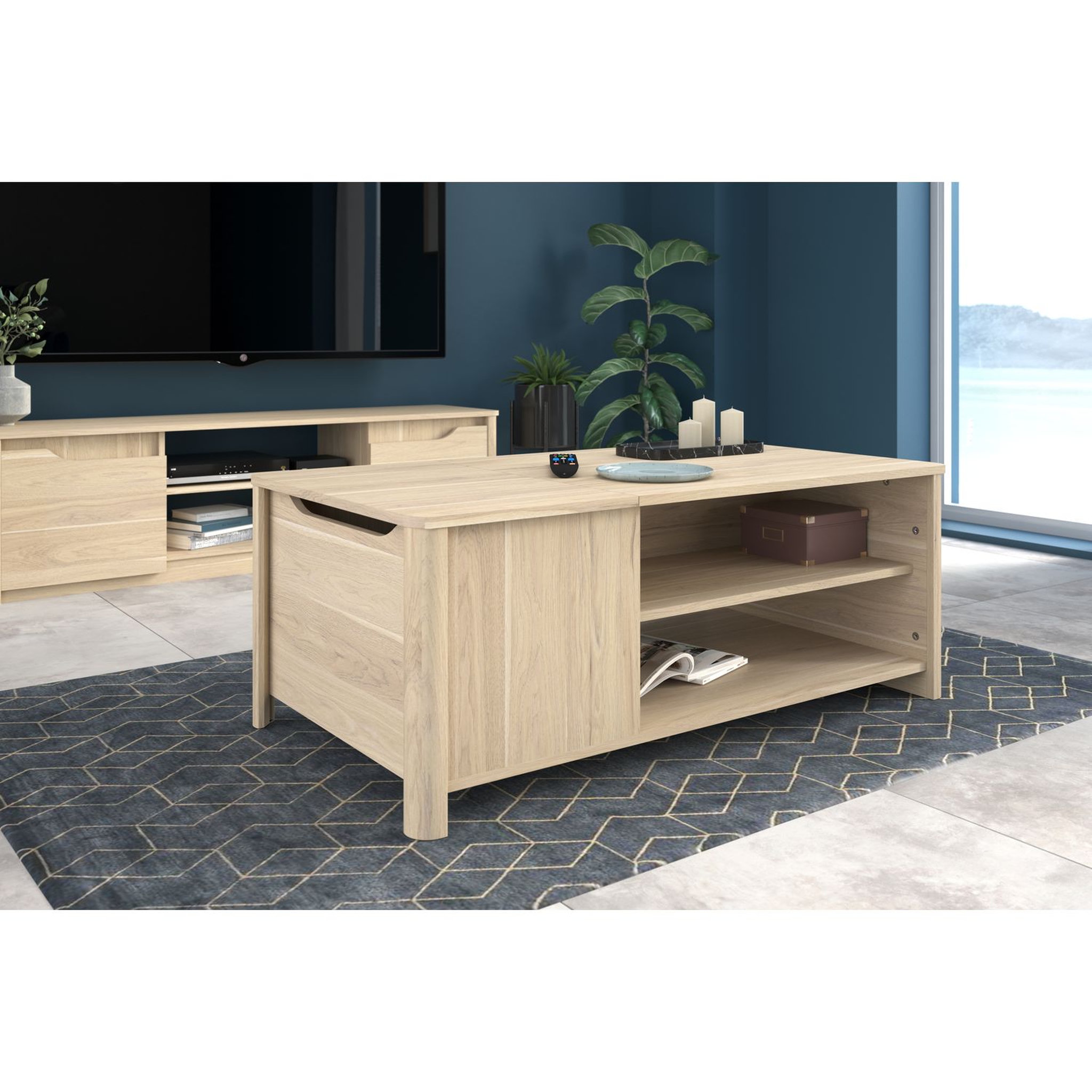 Voir la diapositive 6 : Table basse 1 coffre 2 niches L110 cm MARGOT