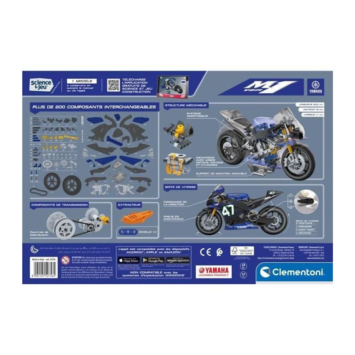 NEW BORN BABY Clementoni - Coffret de construction Yamaha M1 - Application disponible - Fabriqué en Italie