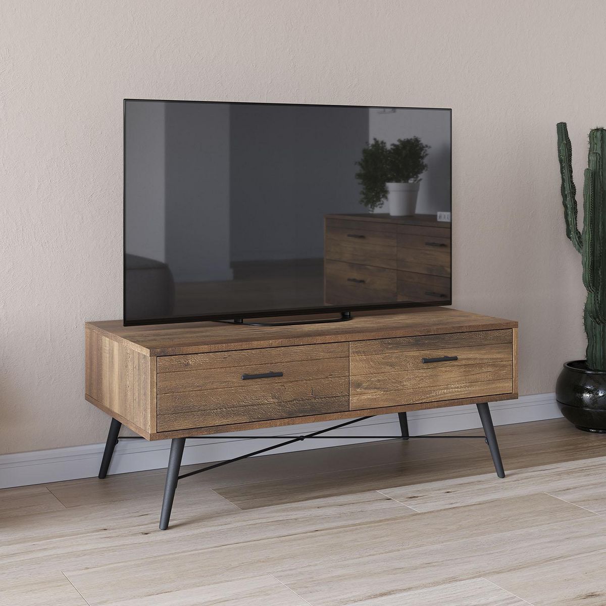 VS VENTA-STOCK Meuble TV Clavel 2 tiroirs Couleur Rustique