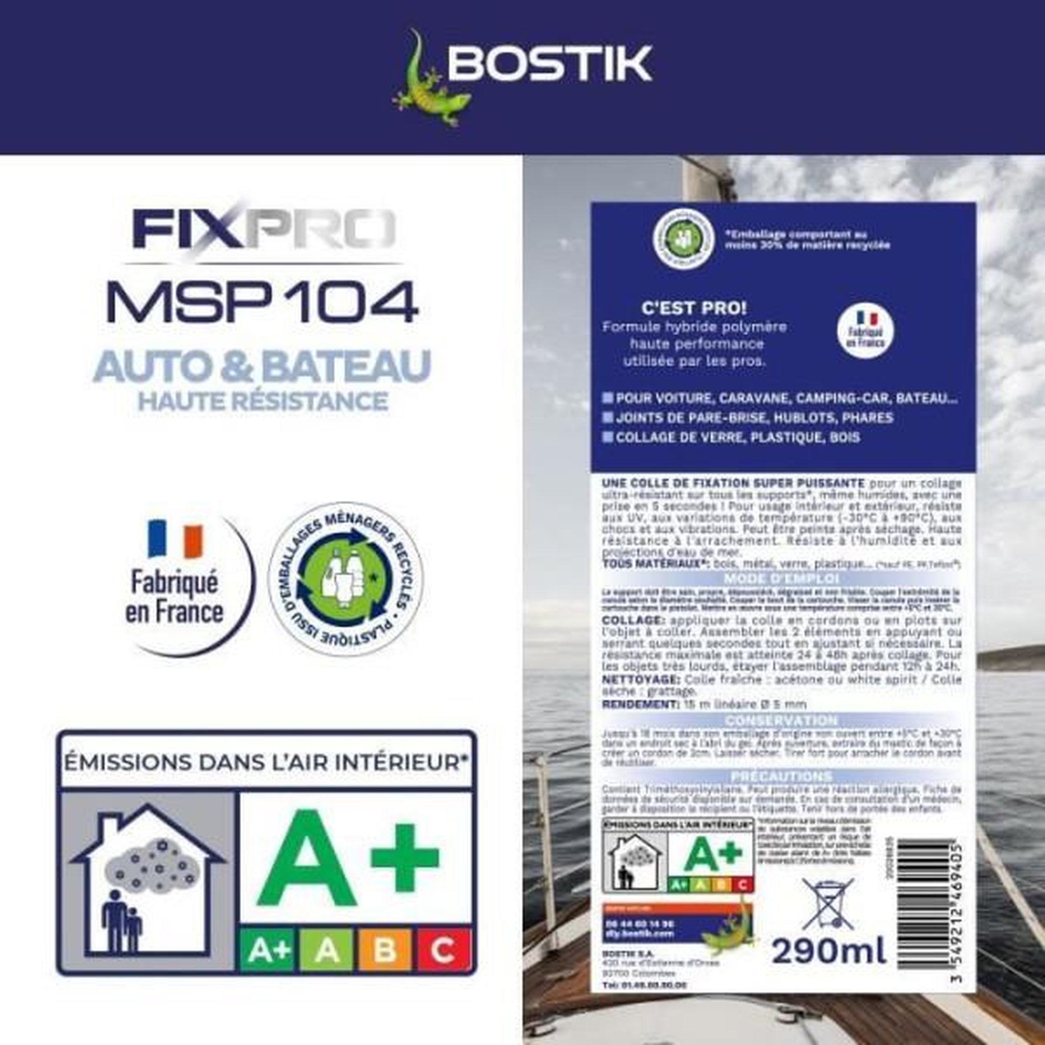 Voir la diapositive 5 : Bostik Mastic auto/bateau - BOSTIK - Fixpro MSP 104 - Colle et joint - Résiste intempéries et eau de mer - Noir - 290 ml