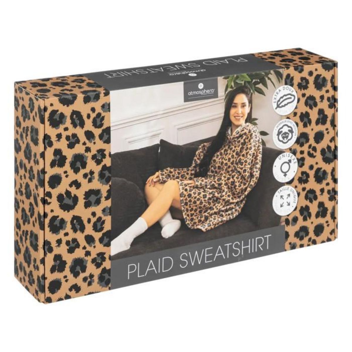 ATMOSPHERA Plaid Sweat Manche  Flan  85x118cm Léopard