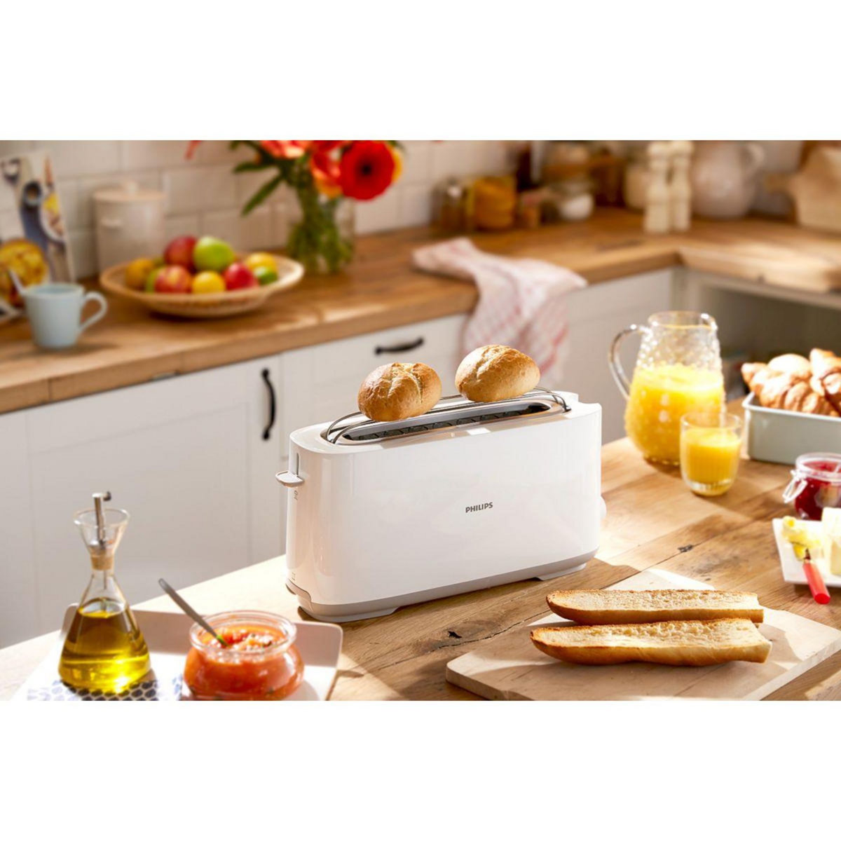 Philips Grille-pain HD2590/00 Toaster blanc Daily, 1 fente longue, 830W