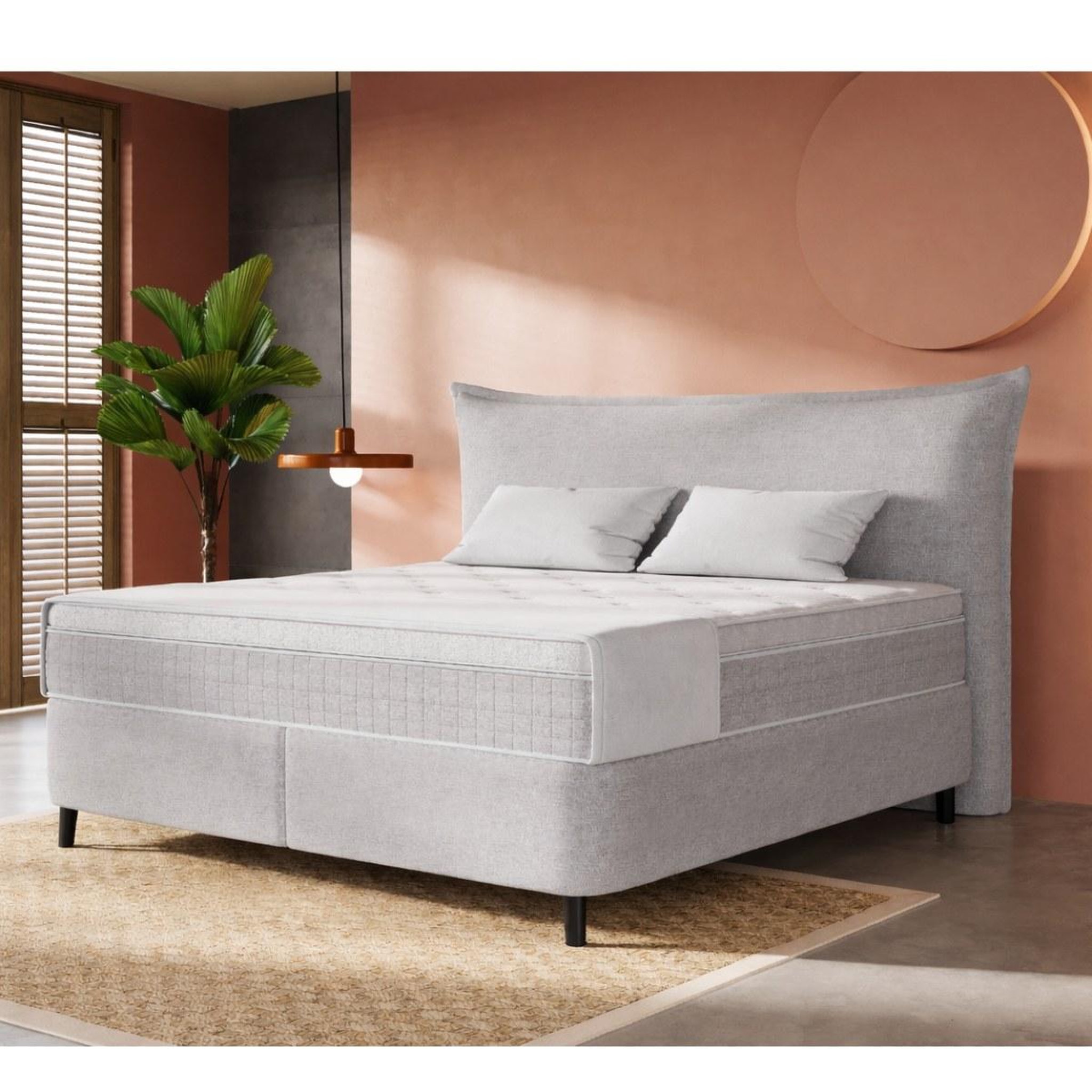 Voir la diapositive 2 : JLC KREATION Lit boxspring coffre complet 140cm + matelas + surmatelas nuage