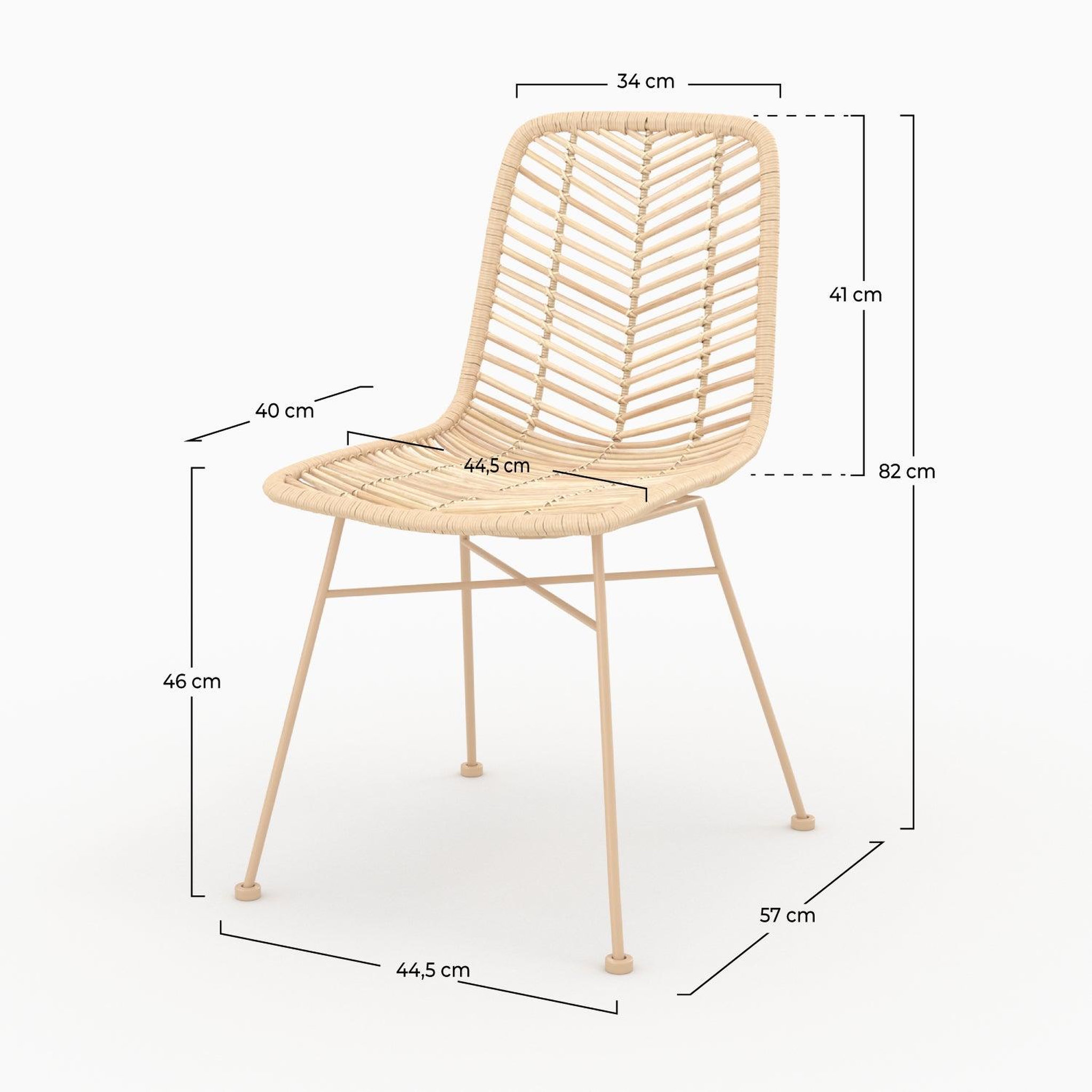 Voir la diapositive 4 : MAISON PAVANE Lot de 2 chaises en rotin naturel et pieds beiges-tamara