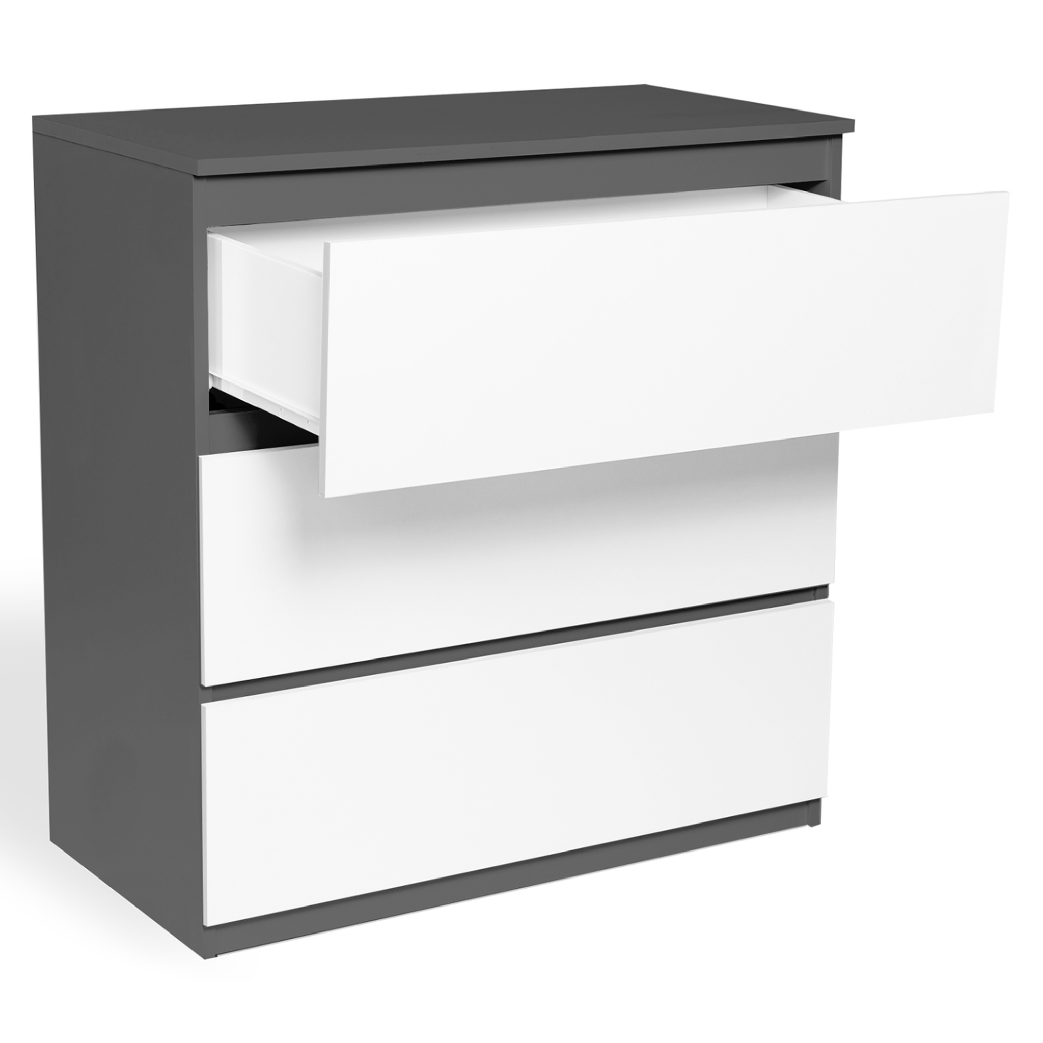 Voir la diapositive 4 : ID MARKET Commode 3 tiroirs tomi 78 cm bois gris et blanc