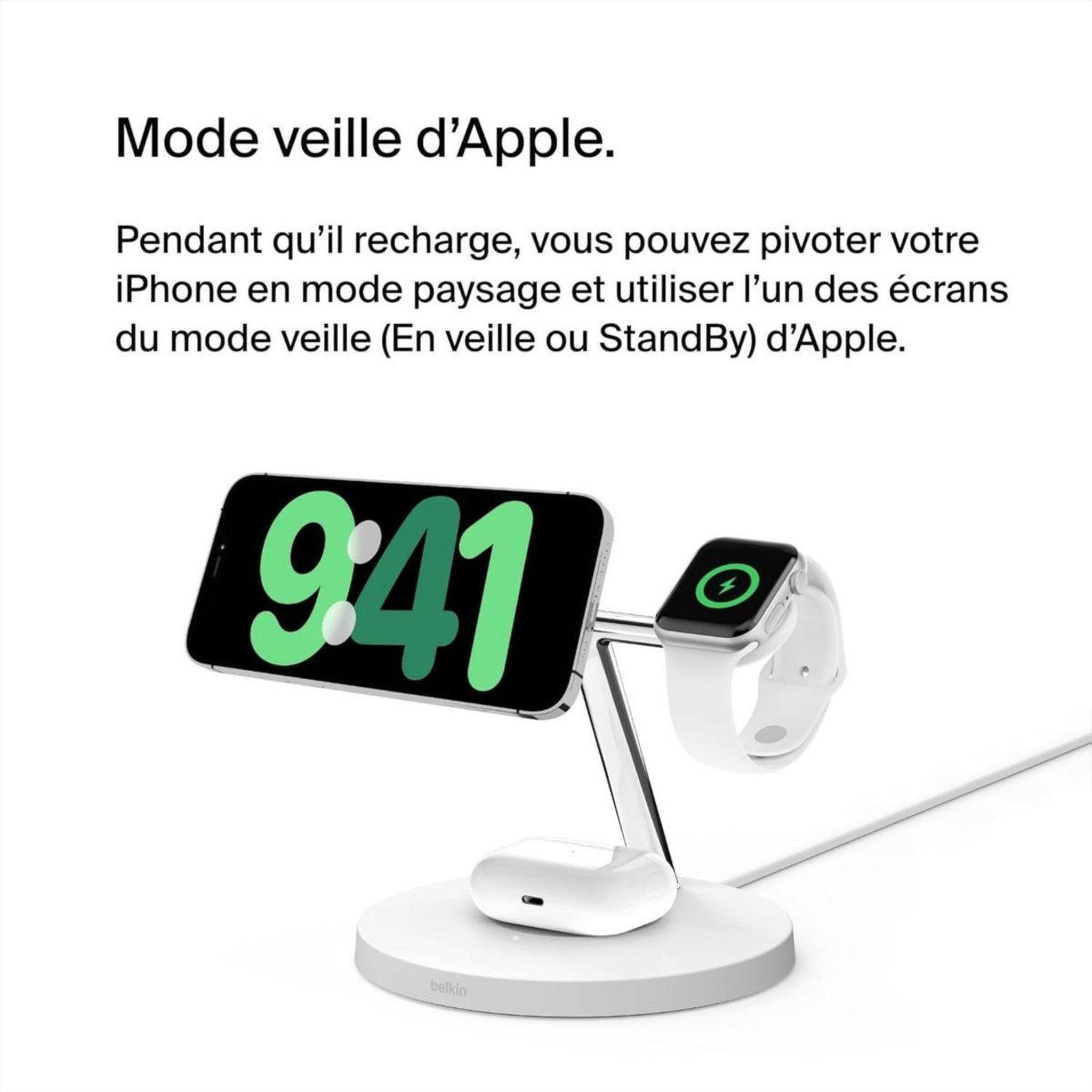 Voir la diapositive 4 : Belkin Chargeur induction Qi2 Blanc 3 en 1