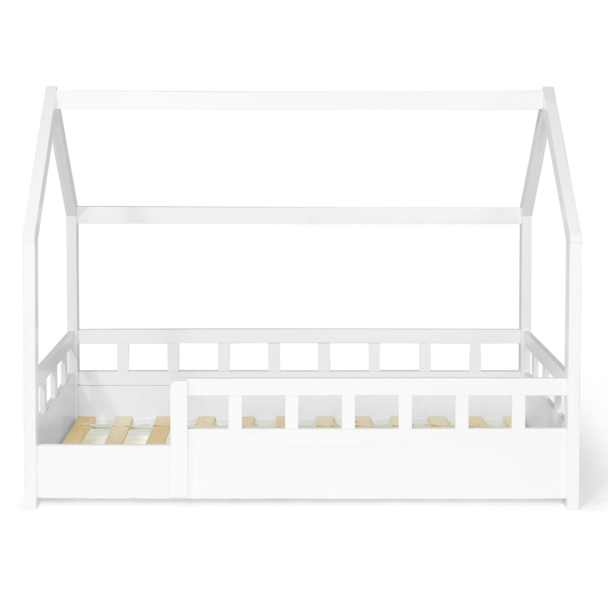 ID MARKET Lit cabane enfant 80 x 160 CM NEREE blanc avec sommier et barrières